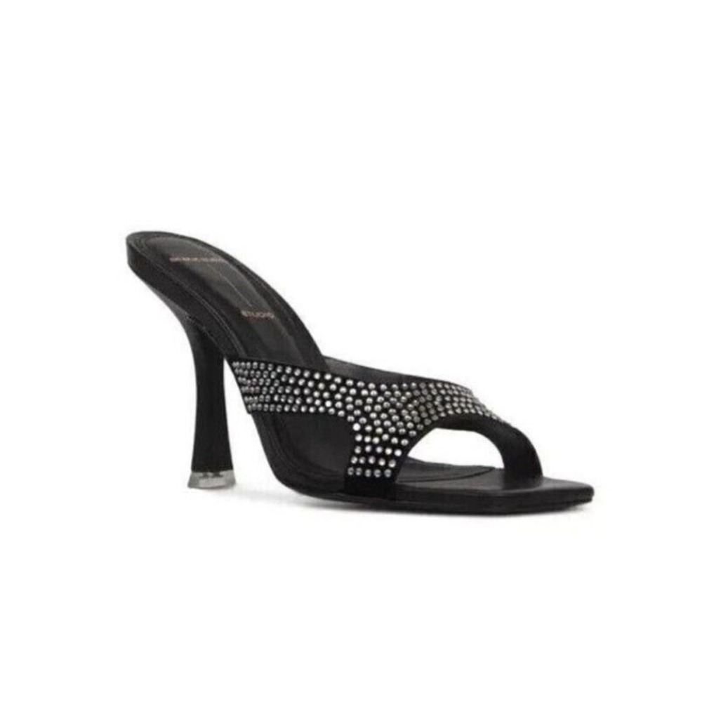BLACK SUEDE STUDIO Onyx Crystal Embellished Mule Sandals Black Size 38.5 US 8.5